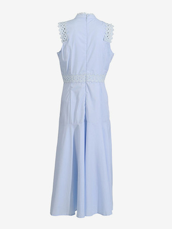 2025年夏向け、レースアイレットディテールのノースリーブロングドレス