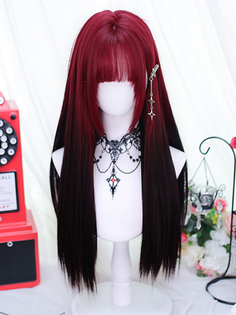Parrucche Gothic Lolita Borgogna Lunghe in Fibra Resistente al Calore Accessori Lolita