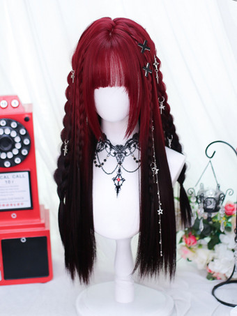 Gothic Lolita Wigs Burgundy Long Heat-resistant Fiber Lolita Accessories