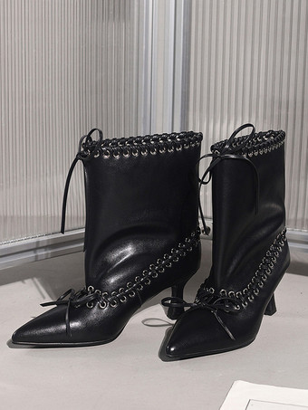 ホワイトアンクルブーツ レディース ポインテッドトゥ キトンヒール ブーティ