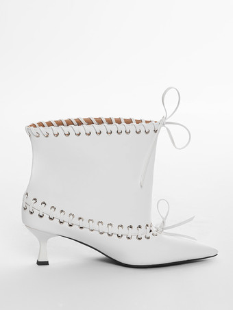 ホワイトアンクルブーツ レディース ポインテッドトゥ キトンヒール ブーティ