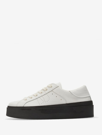 Bianco Scarpe da ginnastica da skate bianche da donna con punta tonda e lacci scarpe casual da donna
