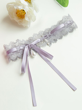 Gargantilla de encaje con lazos y perlas moradas con accesorios Sweet Lolita