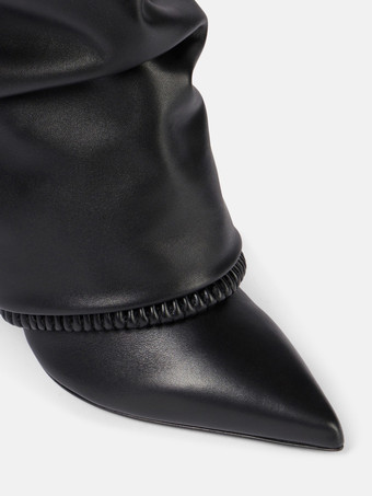 ブラックニーハイブーツ レディース ポインテッドトゥ フォールドオーバー ハイヒールブーツ