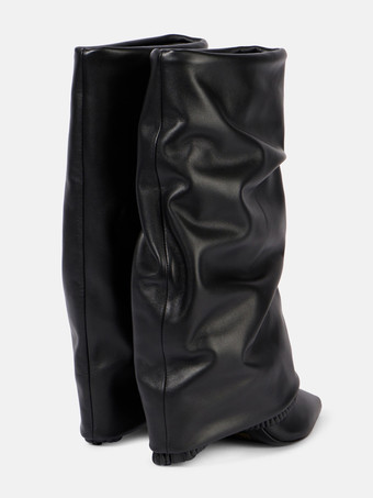 ブラックニーハイブーツ レディース ポインテッドトゥ フォールドオーバー ハイヒールブーツ