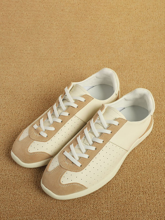 ライト アプリコットユニセックス カジュアルスニーカー 通気性 レースアップ ドイツ軍トレーナー