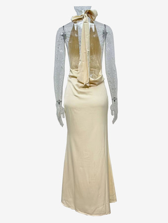 2025年夏にぴったりの、深めのVネックとバックレスデザインのホルターネックパーティーロングドレス