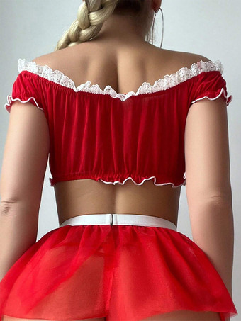 女性用セクシーメイドコスチュームスカートTバックトップニーハイソックスセットサーバントガールコスチューム