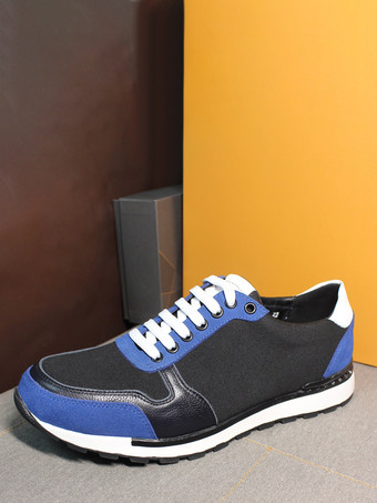 ブルー メンズ カジュアルスニーカー カラーブロック スエードレザー カジュアルシューズ