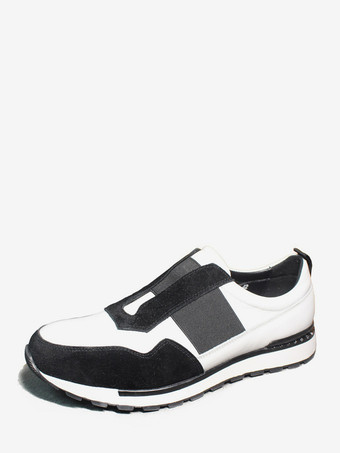 ブラック メンズ スリッポンスニーカー カラーブロック アンチベルベット カジュアルシューズ