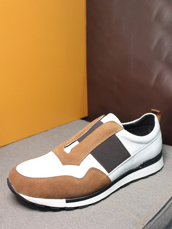 ブラウンメンズ スリッポンスニーカー カラーブロック アンチベルベット カジュアルシューズ