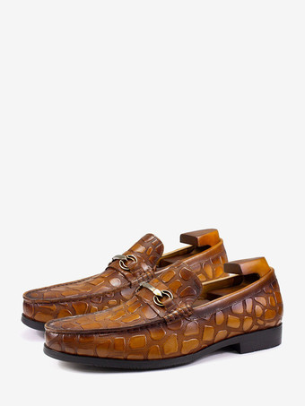 ブラウンメンズ ビットローファー クロコダイル柄レザー ビジネスカジュアルシューズ
