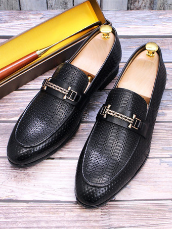 メンズ ビットローファー ポインテッドトゥ スネーク柄 メタル トレンド ドレスシューズ ウェディング レザーシューズ