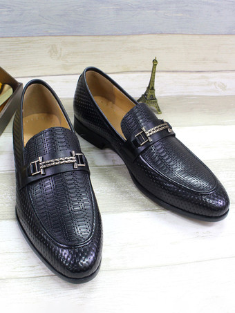 メンズ ビットローファー ポインテッドトゥ スネーク柄 メタル トレンド ドレスシューズ ウェディング レザーシューズ