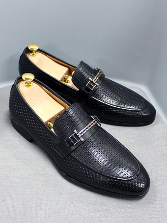 メンズ ビットローファー ポインテッドトゥ スネーク柄 メタル トレンド ドレスシューズ ウェディング レザーシューズ