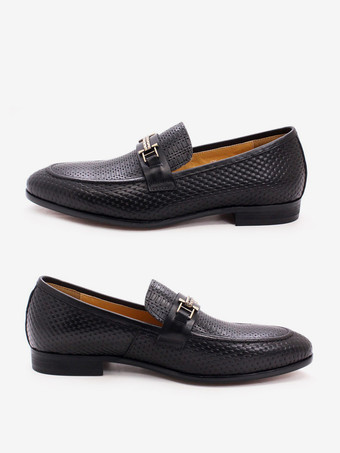 メンズ ビットローファー ポインテッドトゥ スネーク柄 メタル トレンド ドレスシューズ ウェディング レザーシューズ