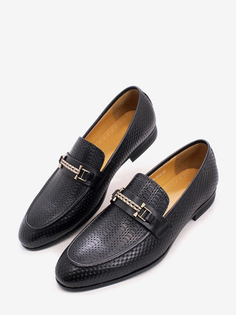 メンズ ビットローファー ポインテッドトゥ スネーク柄 メタル トレンド ドレスシューズ ウェディング レザーシューズ