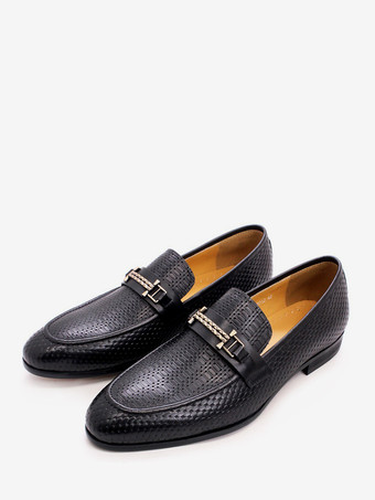 ブラック メンズ ビットローファー ポインテッドトゥ スネーク柄 メタル トレンド ドレスシューズ ウェディング レザーシューズ