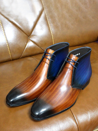 ブラウン メンズ チャッカブーツ ハンドメイド カーフスキンレザー アンクルブーツ レースアップ フォーマルシューズ