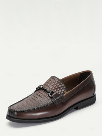 ブラウン メンズ ビットローファー スリッポン ローヒール クロコダイルレザーシューズ