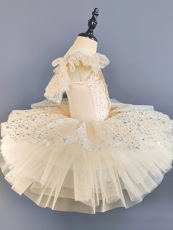 女の子用バレエチュチュドレス、スパンコール付き、キラキラ輝く白鳥のプリンセスチュールスカート、子供用、ふわふわの可愛いダンス衣装、ステージパフォーマンス用