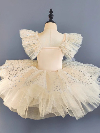 女の子用バレエチュチュドレス、スパンコール付き、キラキラ輝く白鳥のプリンセスチュールスカート、子供用、ふわふわの可愛いダンス衣装、ステージパフォーマンス用