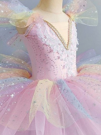 女の子用バレエチュチュドレス、スパンコール付き、キラキラ輝く白鳥のプリンセスチュールスカート、子供用、ふわふわの可愛いダンス衣装、ステージパフォーマンス用
