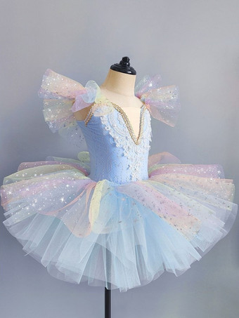 女の子用バレエチュチュドレス、スパンコール付き、キラキラ輝く白鳥のプリンセスチュールスカート、子供用、ふわふわの可愛いダンス衣装、ステージパフォーマンス用