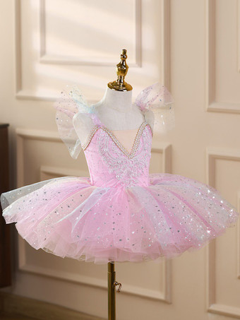 女の子用バレエチュチュドレス キラキラ輝く白鳥のプリンセスチュールスカート 柔らかくふわふわなダンスコスチューム ステージパフォーマンス用