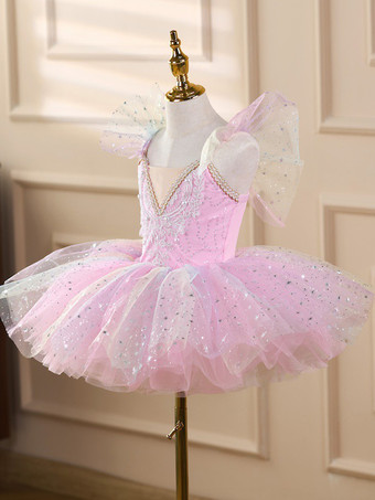 女の子用バレエチュチュドレス キラキラ輝く白鳥のプリンセスチュールスカート 柔らかくふわふわなダンスコスチューム ステージパフォーマンス用