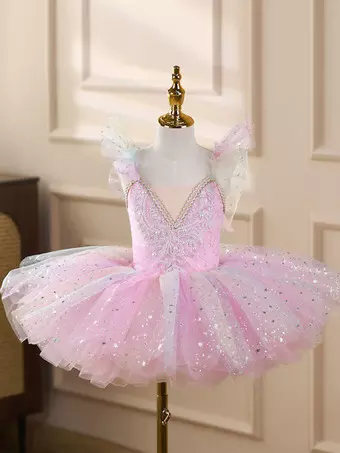 strapless open back dress Ballet dress TUTU performance dance costume Little swan dance dress Hard  net fabric princess dress for Children – HAOHE main image 0