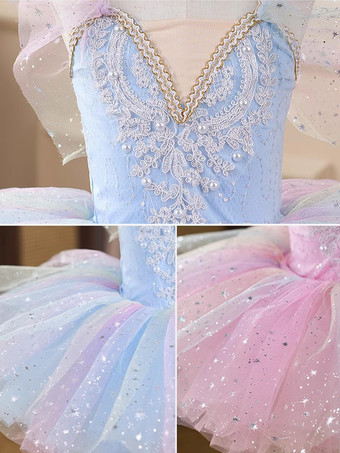 女の子用バレエチュチュドレス キラキラ輝く白鳥のプリンセスチュールスカート 柔らかくふわふわなダンスコスチューム ステージパフォーマンス用