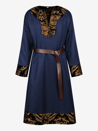 ディープブルーメンズ中世バイキングチュニックルネッサンス海賊騎士コスチュームレースベスト付きロールプレイ衣装ハロウィンコスプレ用