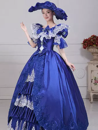satin victorian dress Champagne Satin Half Sleeve Ruffles Rococo Baroque Victorian Dress