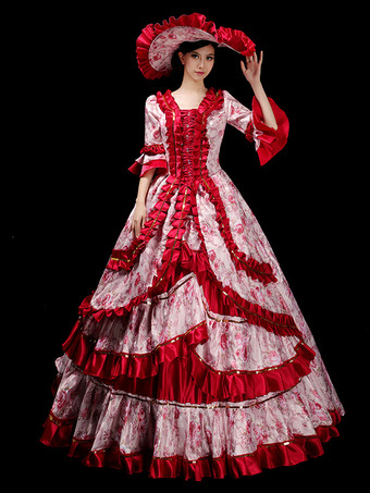 ワインレッド 女性用ヨーロッパ王室宮廷ガウンヴィンテージビクトリア朝舞踏会ドレスエレガントなプリンセス写真撮影衣装とステージショーパフォーマンスドレス