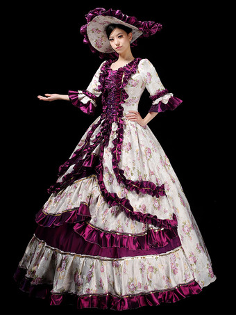 パープル 女性用ヨーロッパ王室宮廷ガウンヴィンテージビクトリア朝舞踏会ドレスエレガントなプリンセス写真撮影衣装とステージショーパフォーマンスドレス