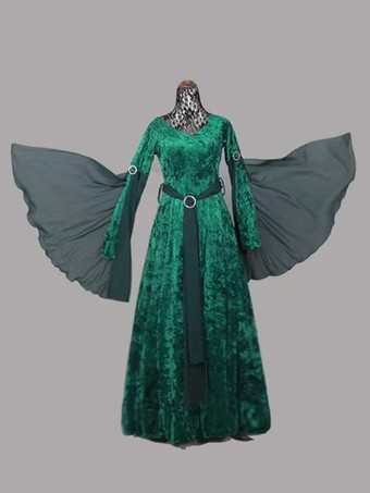 ダークグリーン女性用中世ルネッサンスガウンドレス 調節可能なレースアップ アイルランド風レトロガウン ロングドレス ハロウィンコスチューム