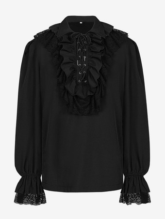 ユニセックスヴィンテージフリルスリーブブラウスビクトリア朝スタイルのタイネックトレンドルネッサンス風トップス バーガンディ