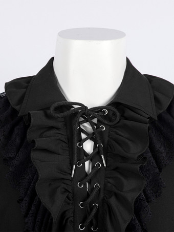 ユニセックスヴィンテージフリルスリーブブラウスビクトリア朝スタイルのタイネックトレンドルネッサンス風トップス バーガンディ