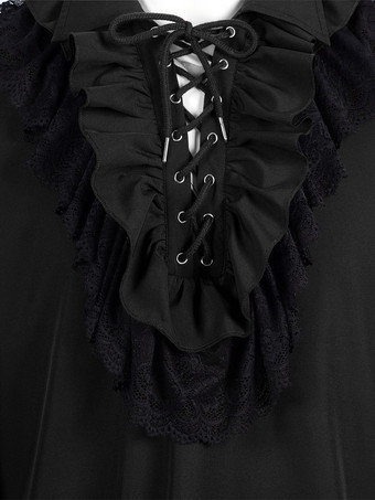 ユニセックスヴィンテージフリルスリーブブラウスビクトリア朝スタイルのタイネックトレンドルネッサンス風トップス バーガンディ