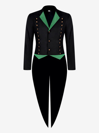 グリーン 男性用ゴシックビクトリアン燕尾服 中世スチームパンク風フォーマルコート エレガントなタキシードジャケット