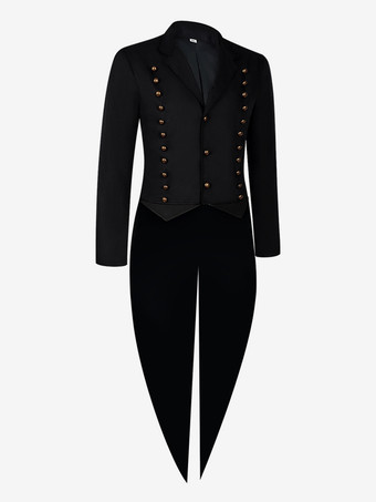 ブラック 男性用ゴシックビクトリアン燕尾服 中世スチームパンク風フォーマルコート エレガントなタキシードジャケット