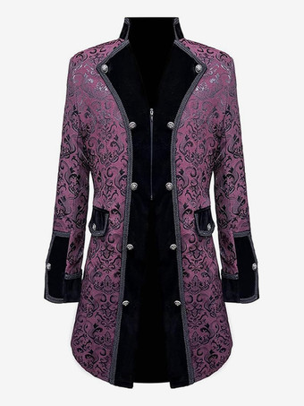 パープル メンズ スチームパンク ボタンダウン ジャケット ヴィンテージ ジャケット ゴシック フロックコート 燕尾服
