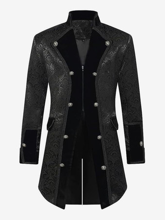 ブラック メンズ スチームパンク ボタンダウン ジャケット ヴィンテージ ジャケット ゴシック フロックコート 燕尾服