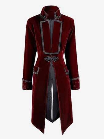 ワインレッド メンズ ゴシック ビクトリア朝風 燕尾服 ジャケット フロックコート タキシード仕立て スチームパンク コスプレ用 バーガンディ