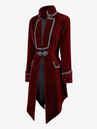 メンズ ゴシック ビクトリア朝風 燕尾服 ジャケット フロックコート タキシード仕立て スチームパンク コスプレ用 バーガンディ