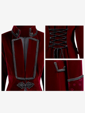 メンズ ゴシック ビクトリア朝風 燕尾服 ジャケット フロックコート タキシード仕立て スチームパンク コスプレ用 バーガンディ