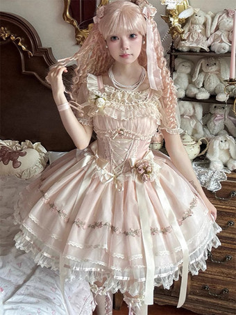 ピンクスイートロリータケーキパフドレス、キュートなバレエ風ミニスカート、チュールレイヤード、かわいいプリンセスパーティードレス