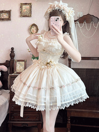 アイボリー スイートロリータケーキパフドレス、キュートなバレエ風ミニスカート、チュールレイヤード、かわいいプリンセスパーティードレス