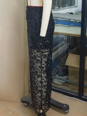 パーティーやクラブに最適な、ハイスリット入りのブラックスパンコールシアーロングスカート（2025年）